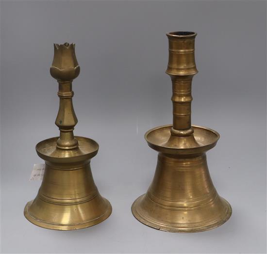 Two Ottoman brass candlesticks tallest 29cm